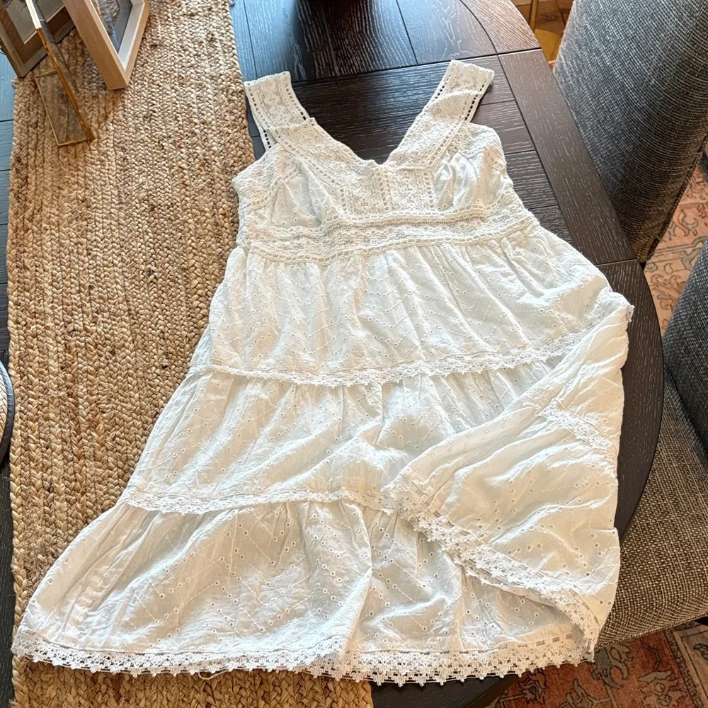 White Eyelet Sleeveless Cotton Sun Dress - Picture 2 of 11